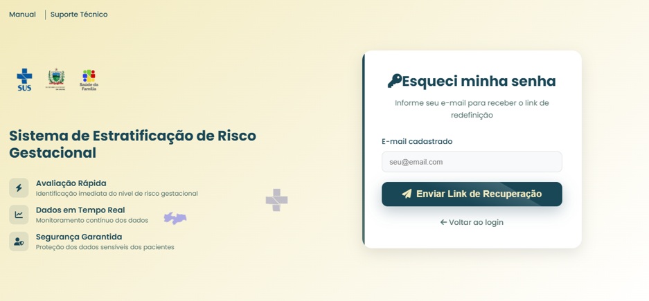 Tela de redefinição de senha
