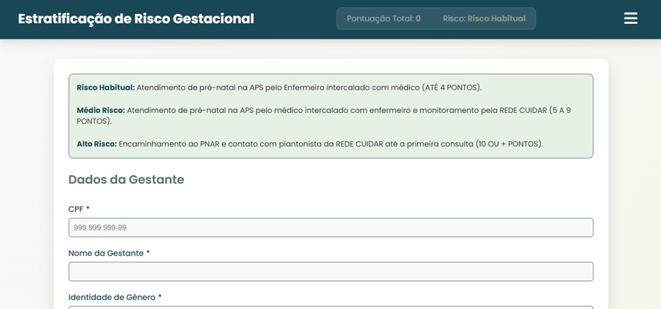 Ficha de estratificação de risco gestacional