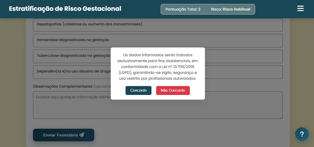 Mensagem após envio da estratificação